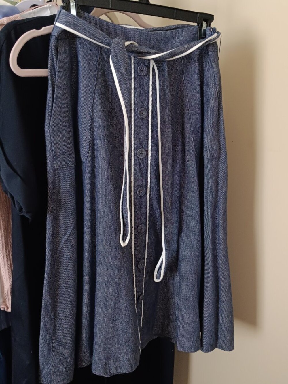 NWOT Chambray Linen Cotton Skirt with Utility Pockets Size 4